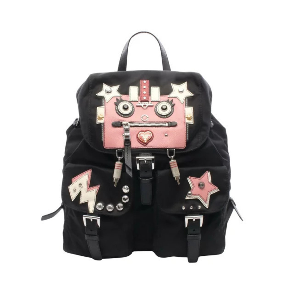 Prada TESSUTO ROBOT Backpack Leather Black Pink White